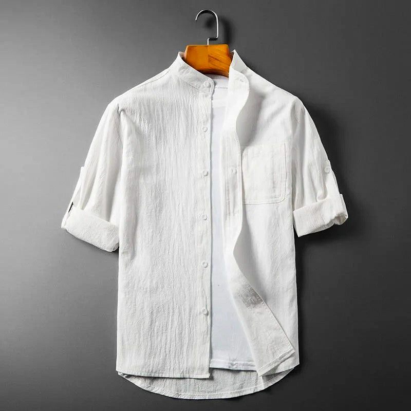 Men’s Casual Rolled Linen Sleeve Shirt