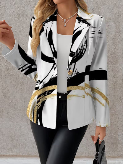 Women's Abstract Blazer | Bold Brushstroke Print Detail