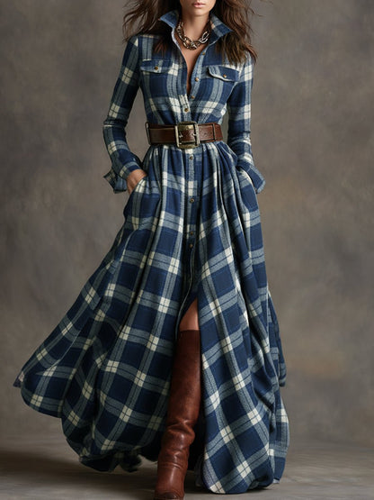 Women's Belted Shirt Dress with Flared Skirt Angle