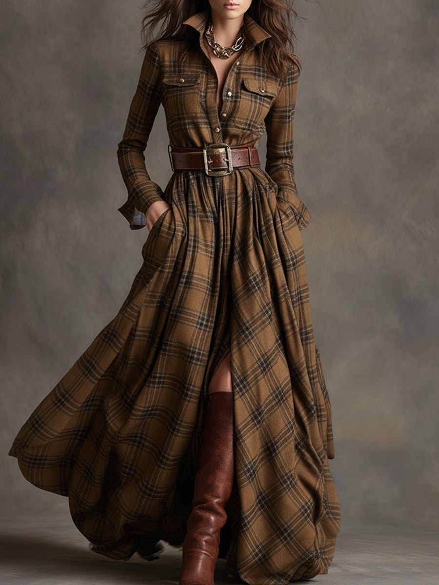 Women's Belted Shirt Dress with Flared Skirt Full