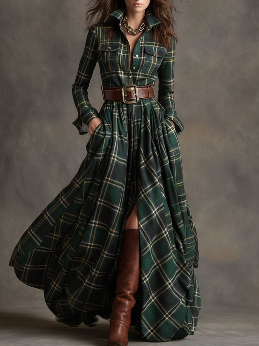 Women's Belted Shirt Dress with Flared Skirt Hero