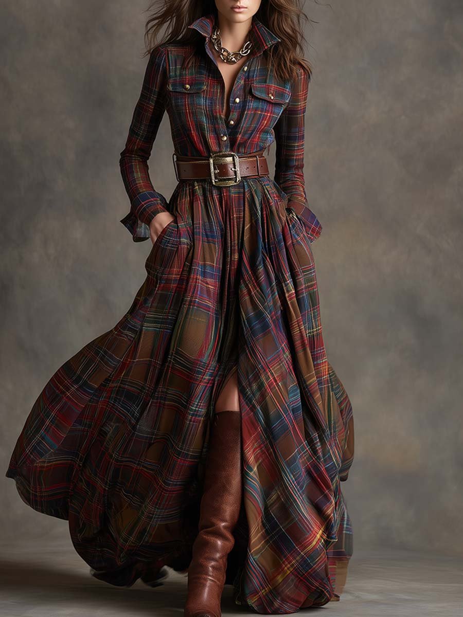 Women's Belted Shirt Dress with Flared Skirt Side