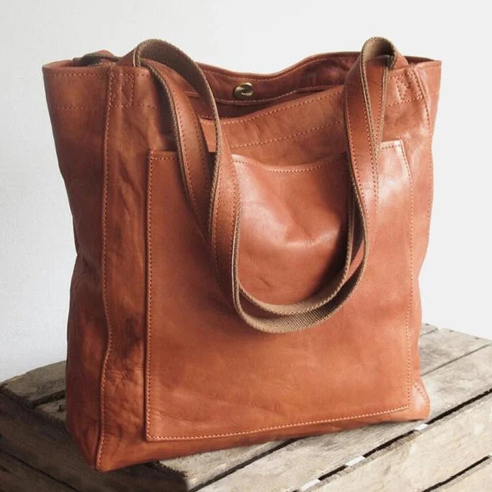 Women's Brown Leather Tote Bag with Front Pocket Hero