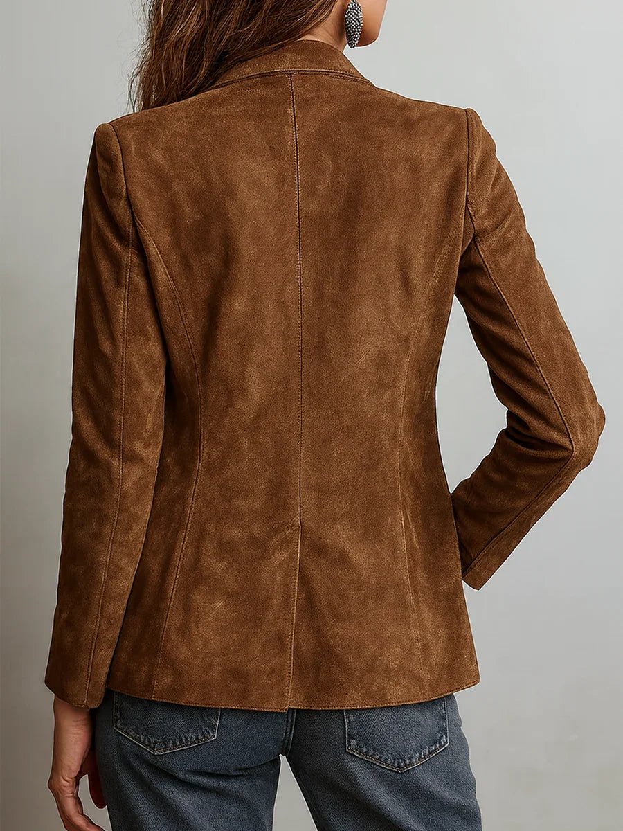 Women's Button-Down Suede Blazer with Patch Pockets Front