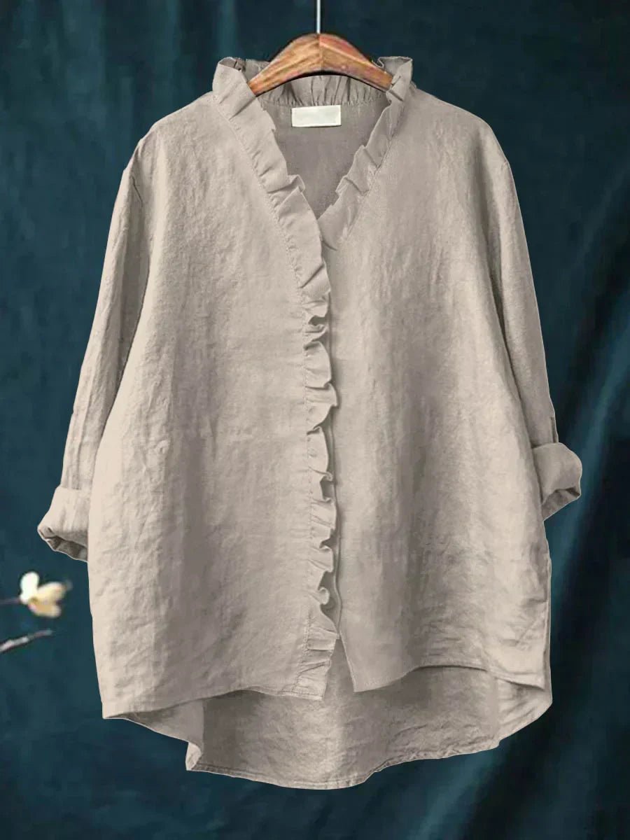 Women's Casual Ruffle V-Neck Blouse with Button Placket Lifestyle