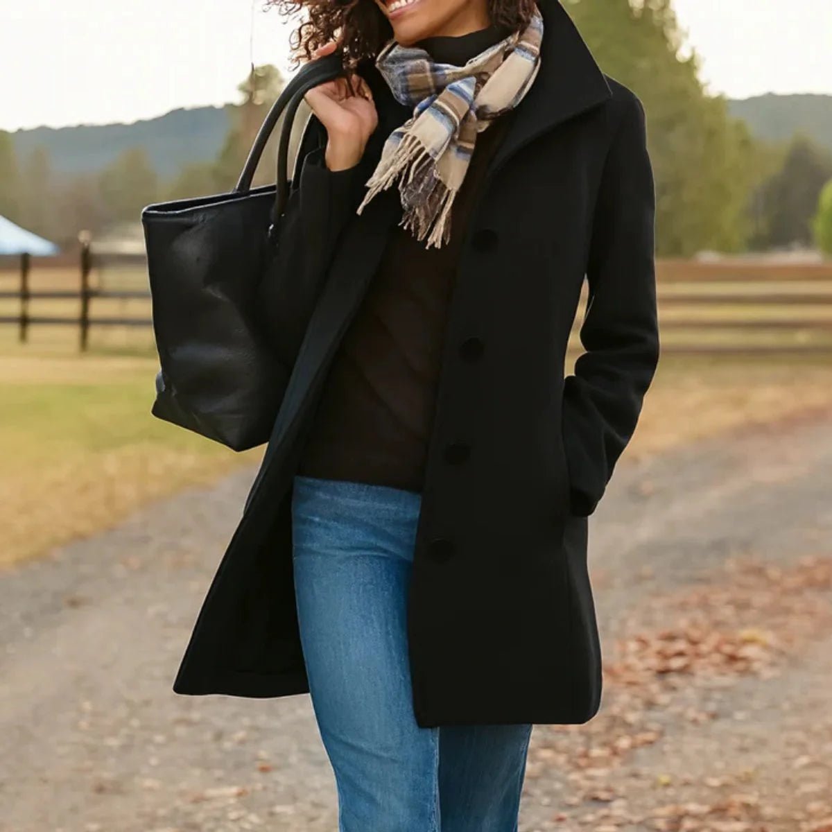 Women's Classic Mid-Length Wool-Blend Coat with Button Front Back