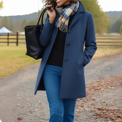 Women's Classic Mid-Length Wool-Blend Coat with Button Front Close Up