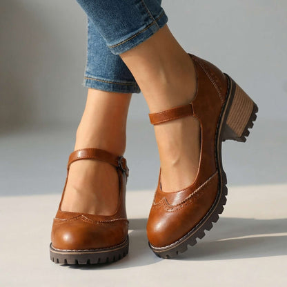 Women's Classic T-Strap Heels | Closed Toe with All-Day Comfort Angle