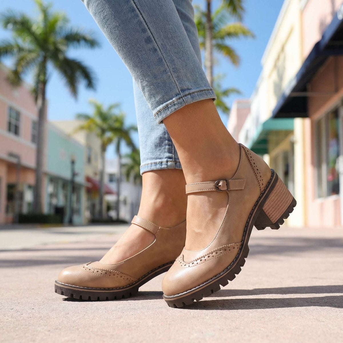 Women's Classic T-Strap Heels | Closed Toe with All-Day Comfort Close Up