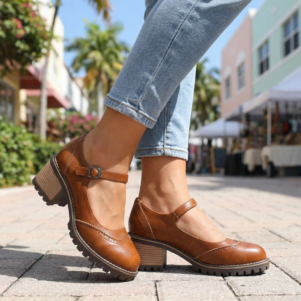 Women's Classic T-Strap Heels | Closed Toe with All-Day Comfort Front