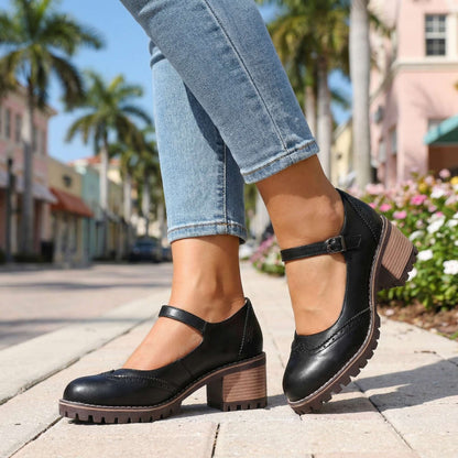 Women's Classic T-Strap Heels | Closed Toe with All-Day Comfort Side