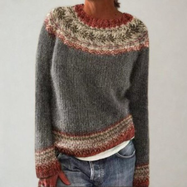 Women's Comfortable Jumper with Yoke Pattern Neckline Back