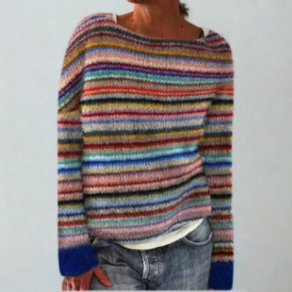 Women's Comfortable Jumper with Yoke Pattern Neckline Close Up