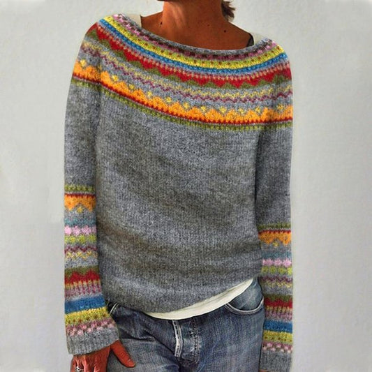 Women's Comfortable Jumper with Yoke Pattern Neckline Front