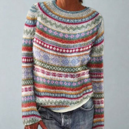 Women's Comfortable Jumper with Yoke Pattern Neckline Side