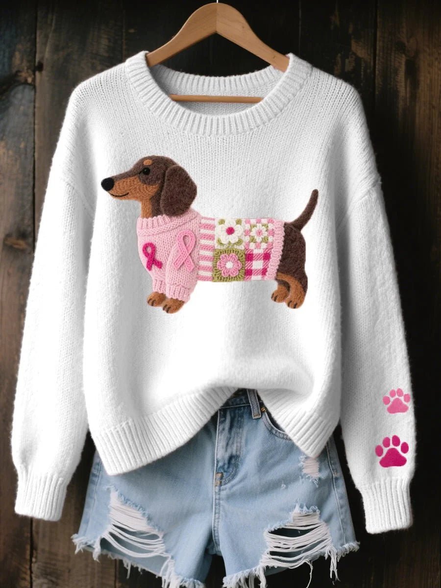 Women's Dachshund Patchwork Crewneck Sweater Detail