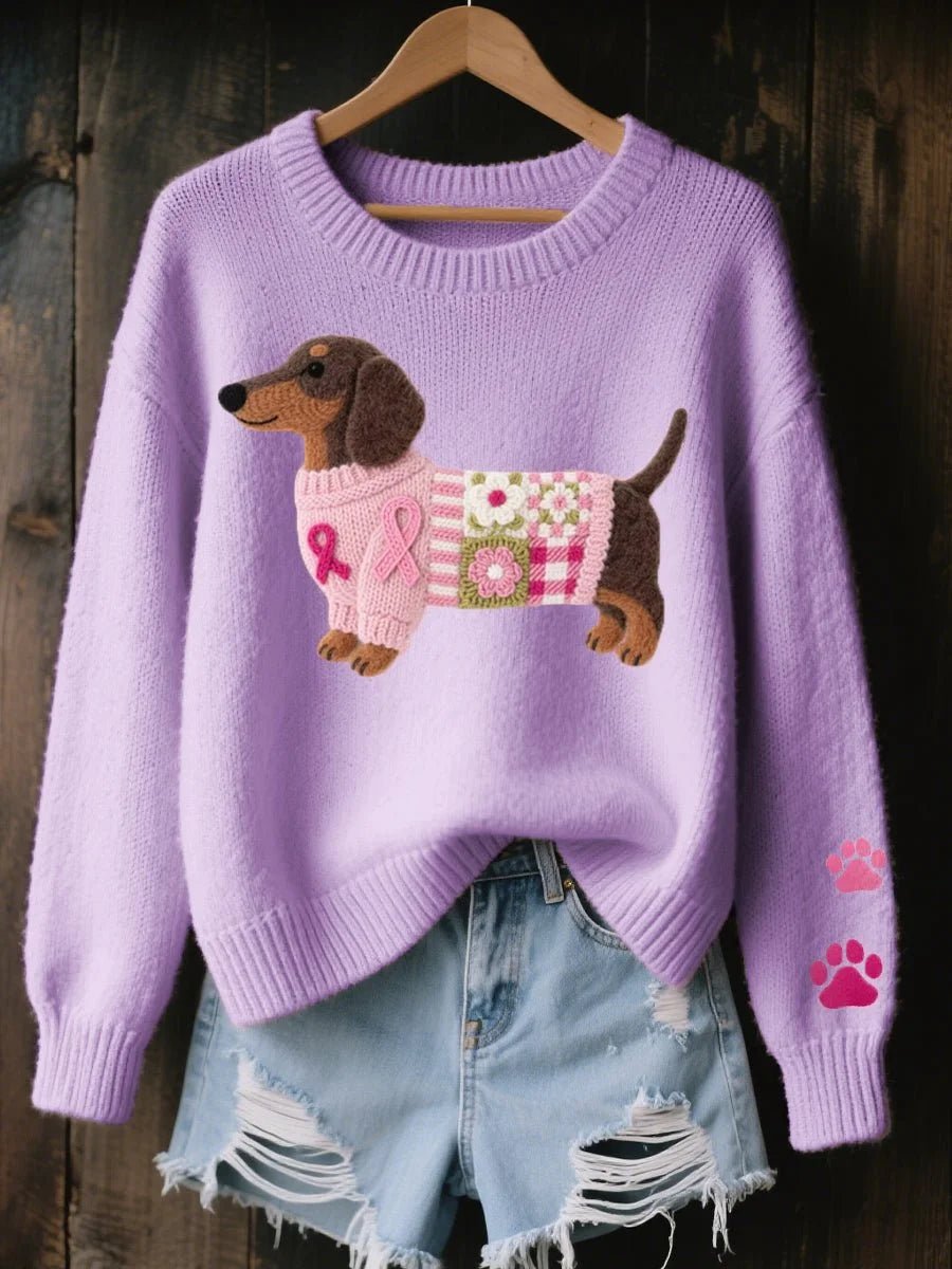 Women's Dachshund Patchwork Crewneck Sweater Side
