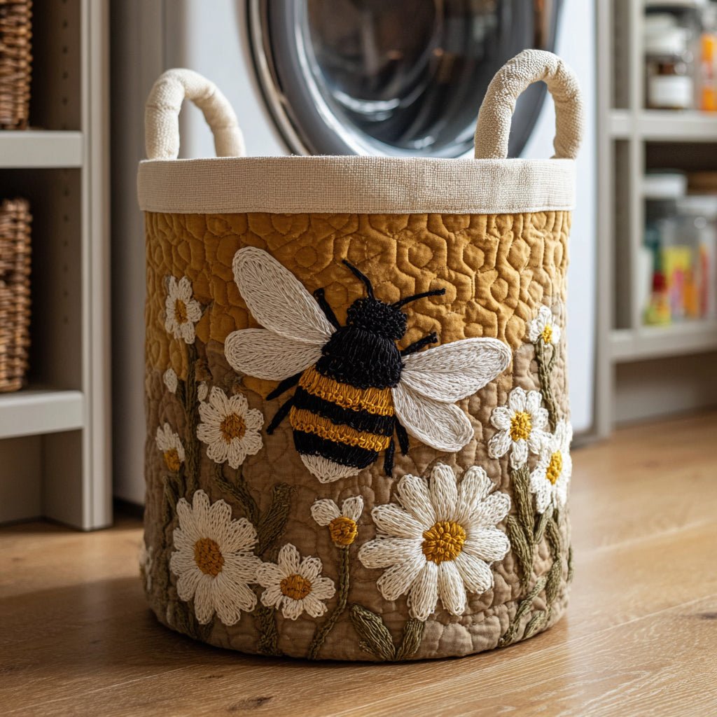 Women's Daisy Bee Quilted Laundry Basket with Floral Detail Hero