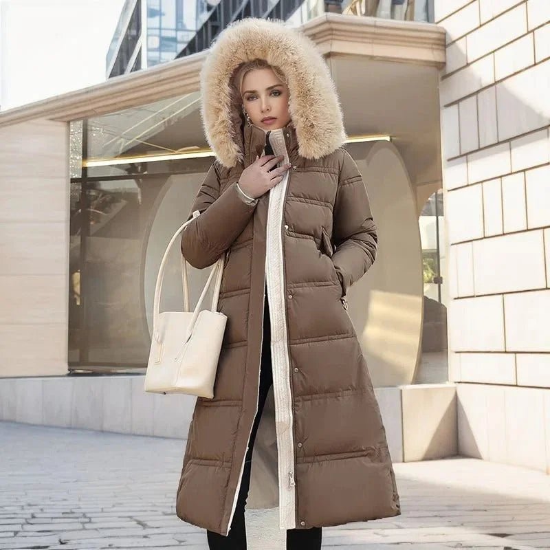 Women's Designer Winter Parka Jacket with Fur Hood Detail