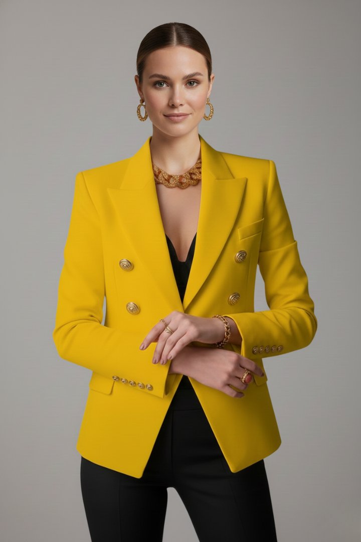 Women's Double-Breasted Blazer | Smart Occasion with Gold Buttons Angle