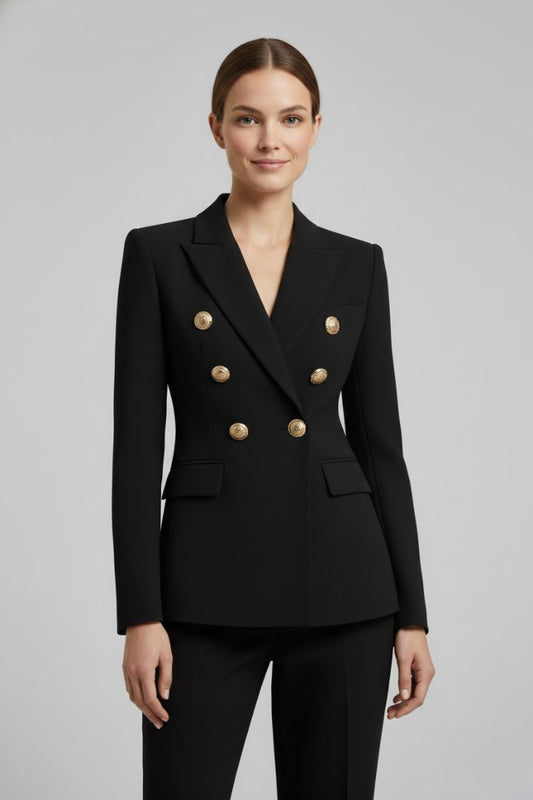 Women's Double-Breasted Blazer | Smart Occasion with Gold Buttons Front