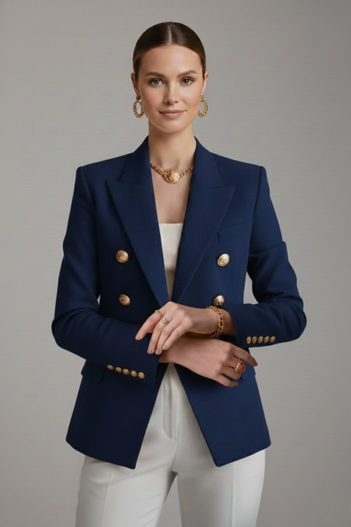 Women's Double-Breasted Blazer | Smart Occasion with Gold Buttons Full