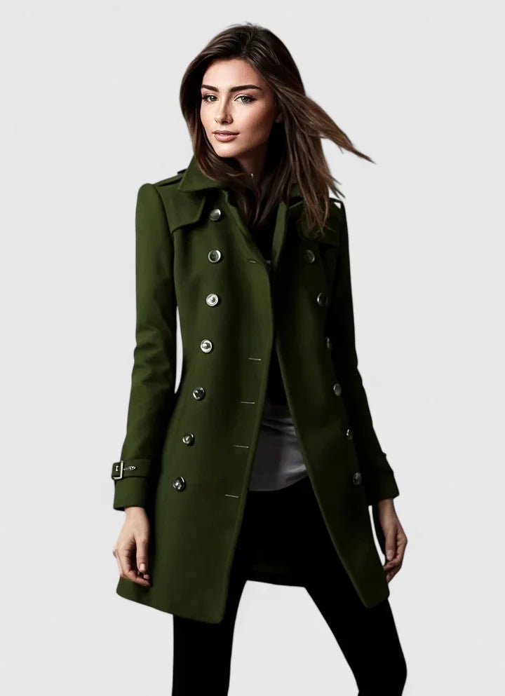 Women's Double-Breasted Wool Coat with Notch Lapel Side