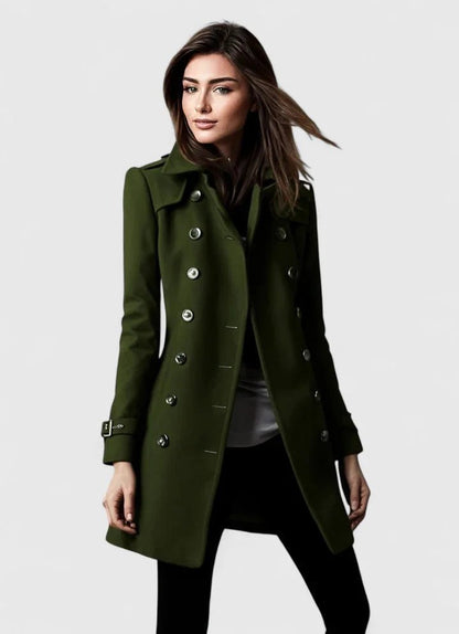 Women's Double-Breasted Wool Coat with Notch Lapel Side