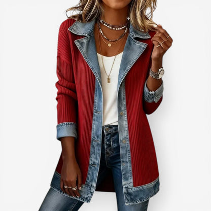 Women's Elegant Button Jacket with Layered Collar Back