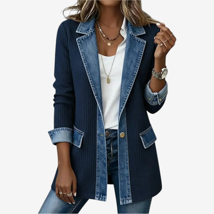 Women's Elegant Button Jacket with Layered Collar Close Up