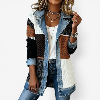Women's Elegant Button Jacket with Layered Collar Detail