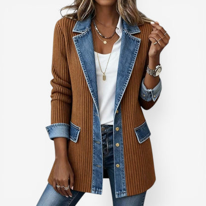 Women's Elegant Button Jacket with Layered Collar Side