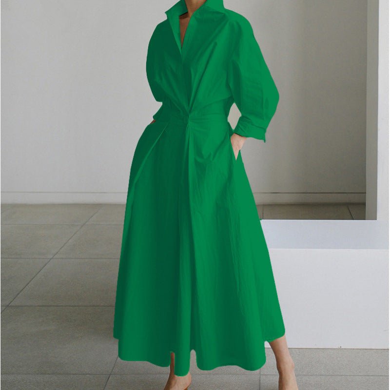 Women's Elegant Front Wrap Collared Maxi Dress Detail