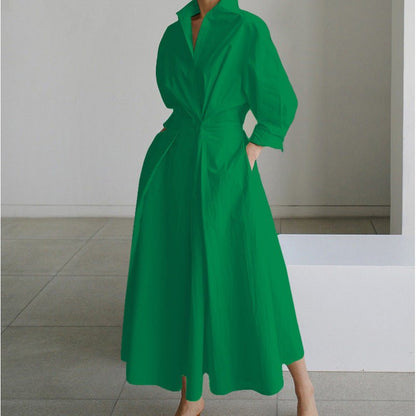 Women's Elegant Front Wrap Collared Maxi Dress Detail