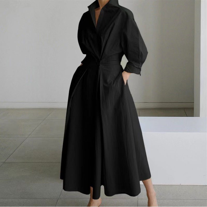 Women's Elegant Front Wrap Collared Maxi Dress Full