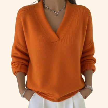Women's Elegant Jumper with V-Neck Hem Detail Back