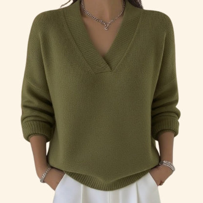 Women's Elegant Jumper with V-Neck Hem Detail Detail