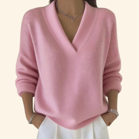 Women's Elegant Jumper with V-Neck Hem Detail Front