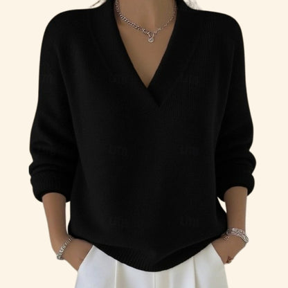 Women's Elegant Jumper with V-Neck Hem Detail Side