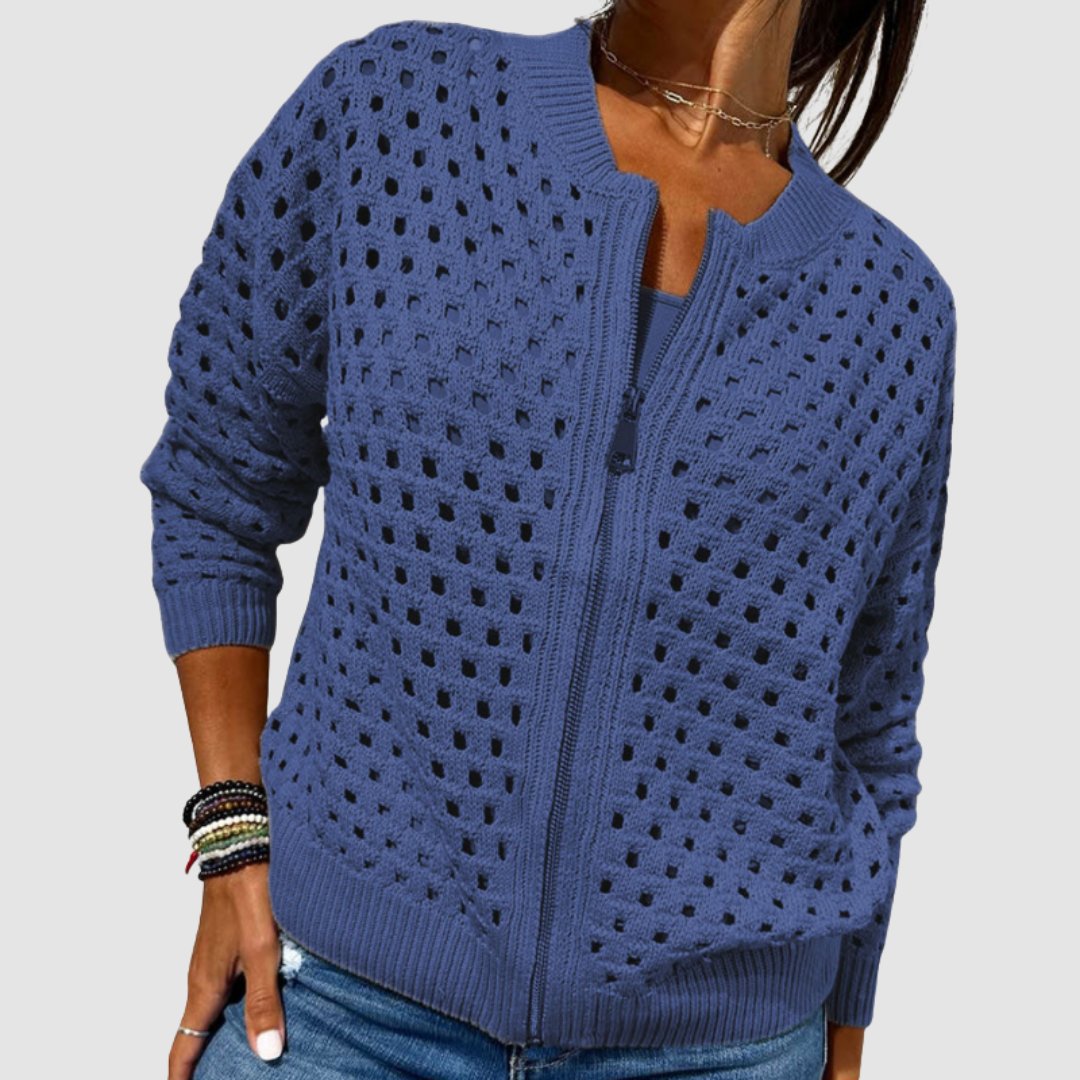 Women's Elegant Knitted Cardigan with Zip Front Back