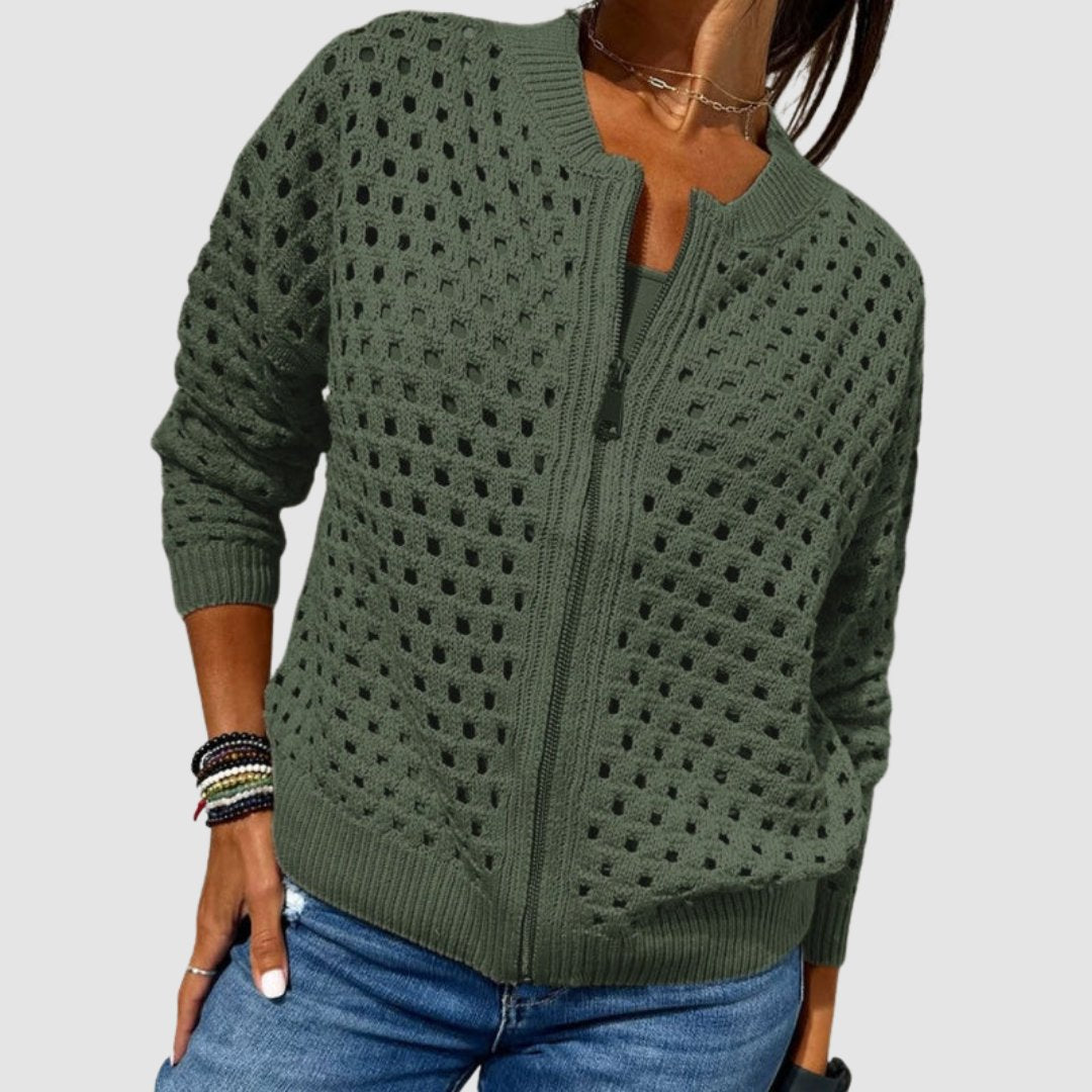 Women's Elegant Knitted Cardigan with Zip Front Detail