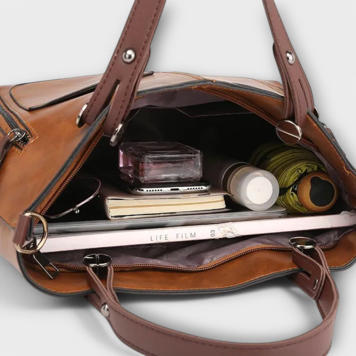 Women's Elegant Leather Bag with Dual Front Pockets Angle