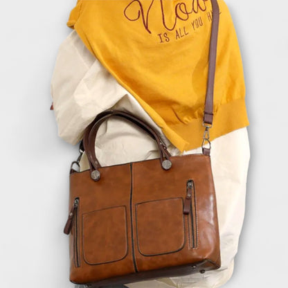 Women's Elegant Leather Bag with Dual Front Pockets Back