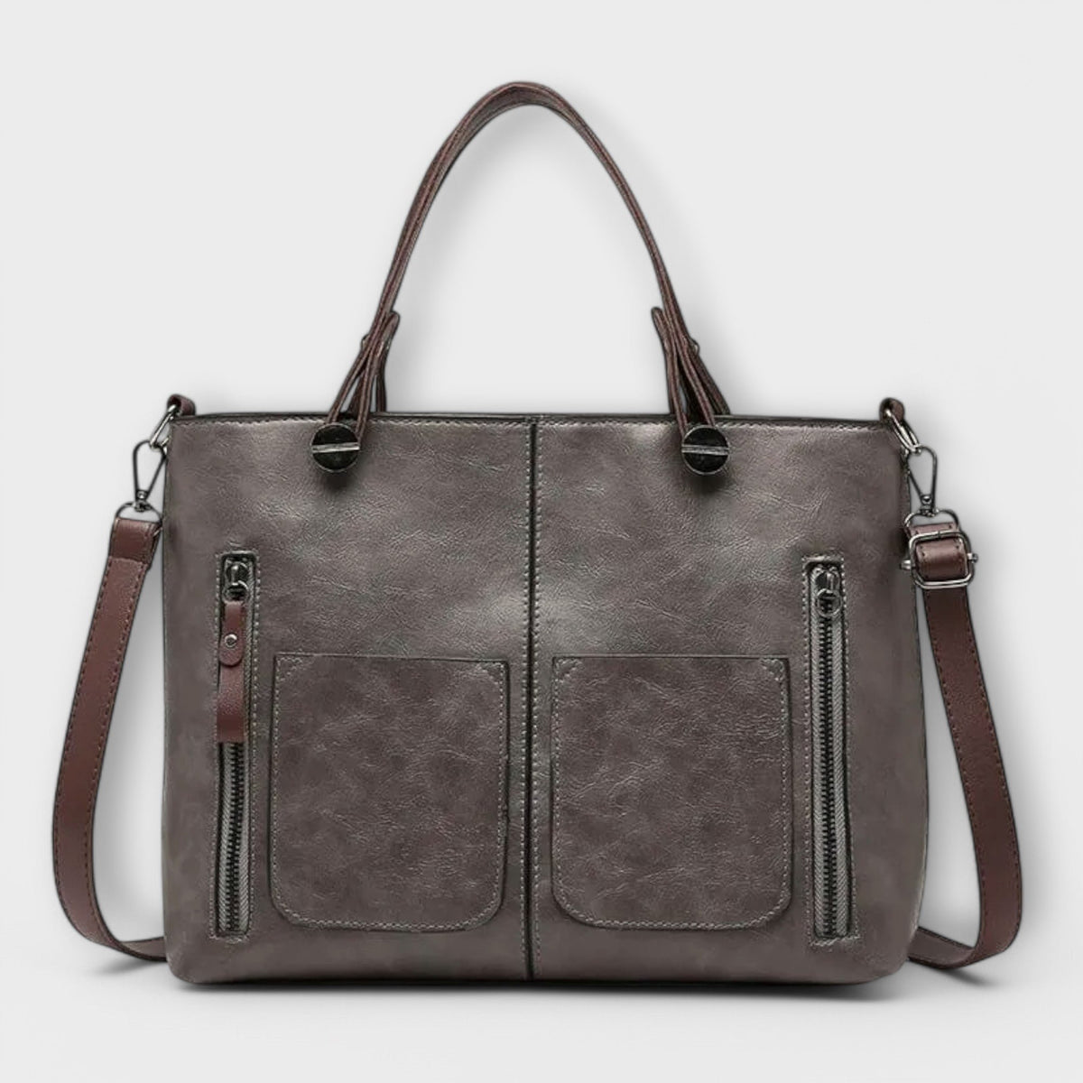 Women's Elegant Leather Bag with Dual Front Pockets Side