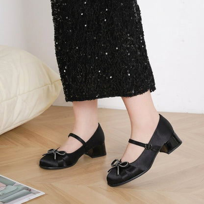 Women's Elegant Mary Jane Shoes | Block Heel with Bow Detail Front