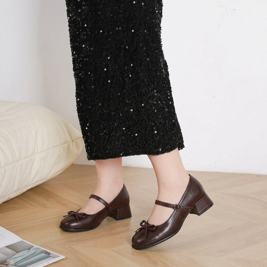 Women's Elegant Mary Jane Shoes | Block Heel with Bow Detail Hero