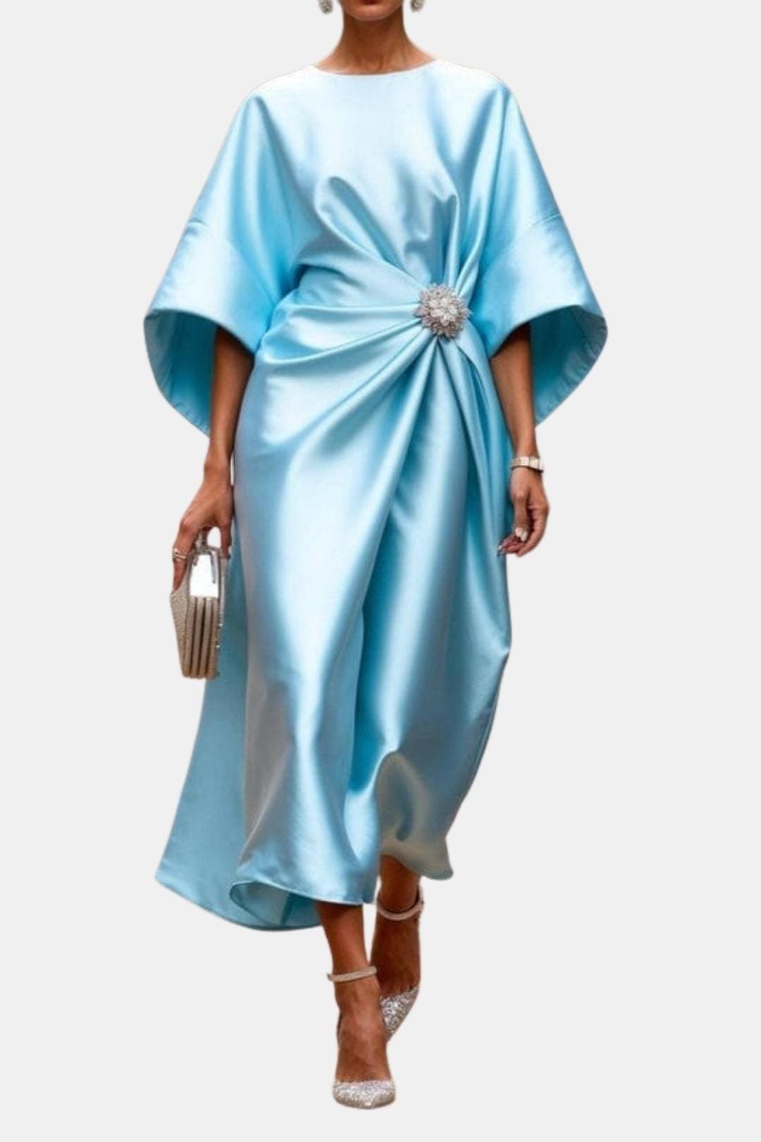 Women's Elegant Satin Dress | Wide Sleeve A-Line Style Back