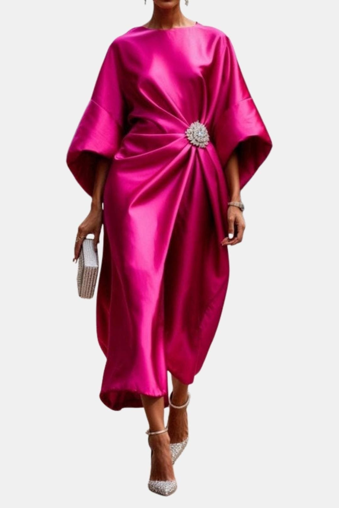 Women's Elegant Satin Dress | Wide Sleeve A-Line Style Close Up