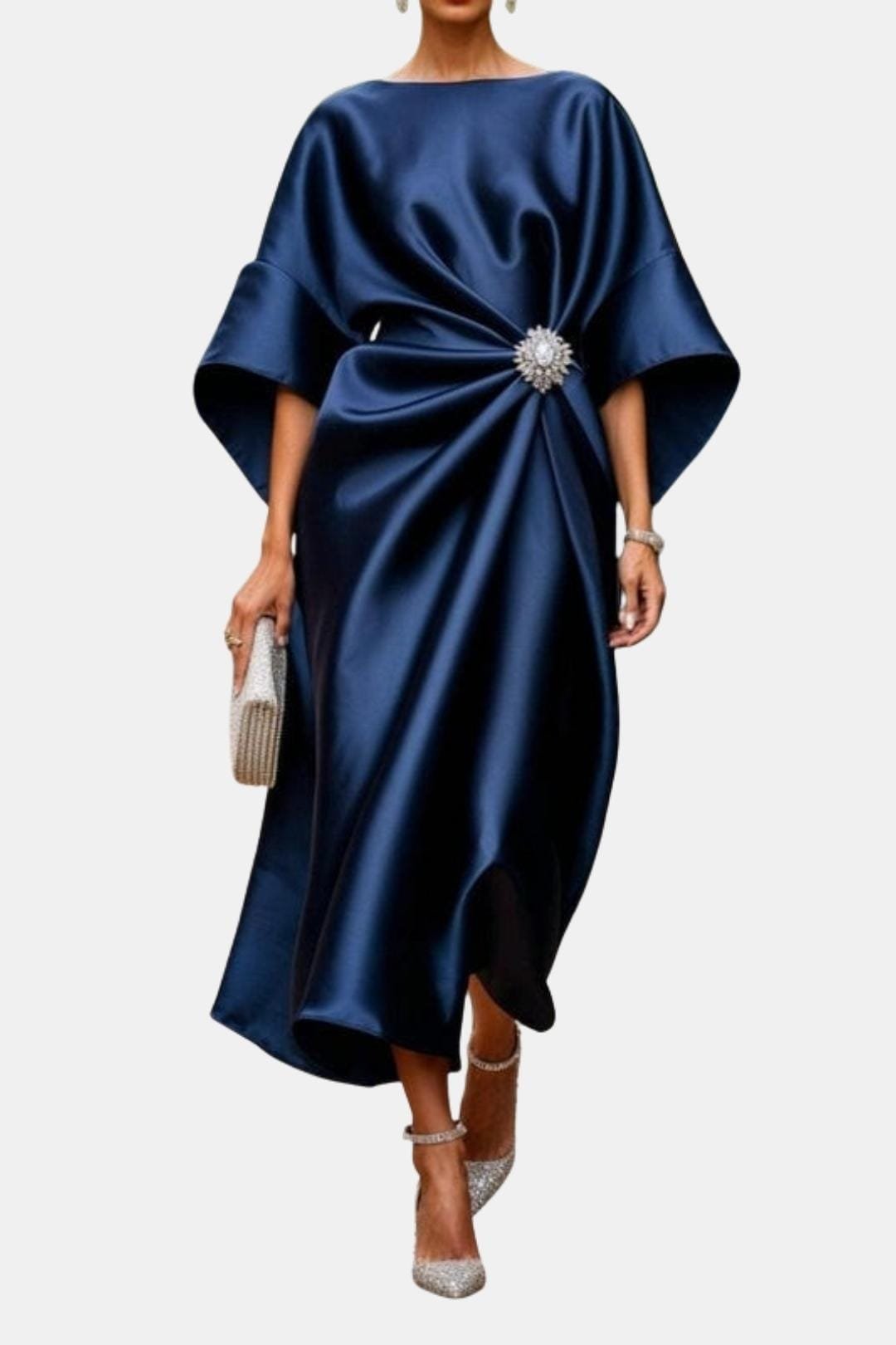 Women's Elegant Satin Dress | Wide Sleeve A-Line Style Side