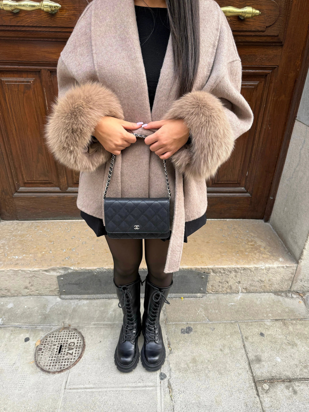 Women's Elegant Winter Coat with Faux Fur Cuffs Hero